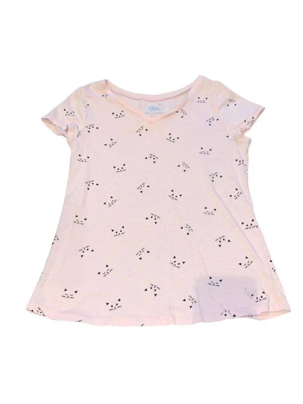 JUSTICE Pink Cat Print V Neck T-shirt size 14